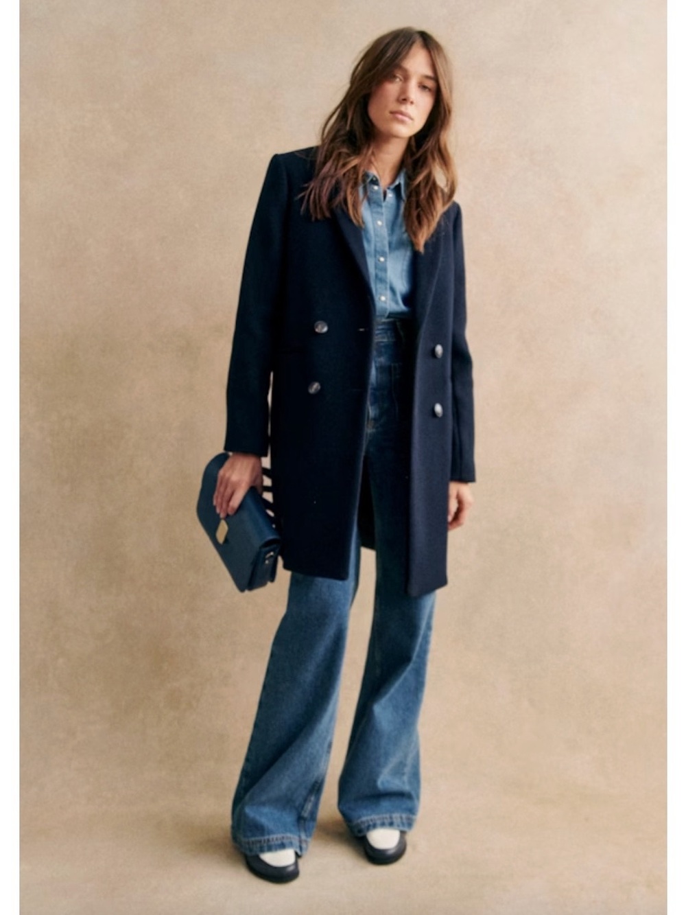 Sezane Johnson Coat Navy